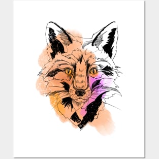 Cute Fox Sketch and Watercolor Spots Posters and Art